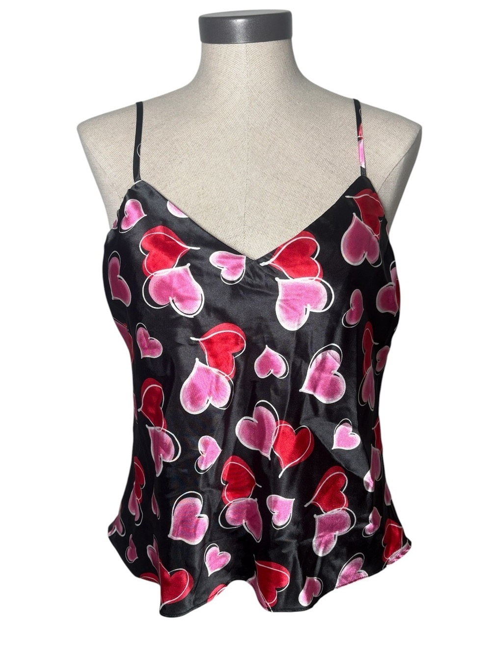 Frederick’s of Hollywood Heart Print Satin Lace Up Cami Y2K Medium